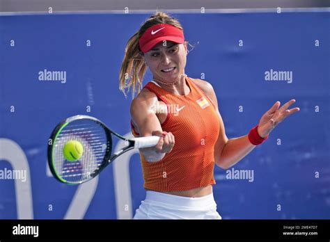 Paula Badosa, of Spain, plays Iga Swiatek, of Poland, during the second ...