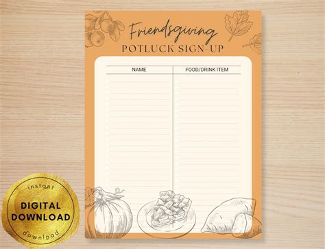 Printable Friendsgiving Potluck Sign up Sheet Friendsgiving - Etsy