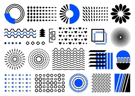 Vector design elements, abstract geometric shapes. set of black and blue memphis elements ...