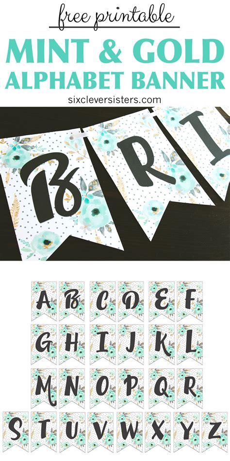 Free Printable Alphabet Banner {MINT& GOLD} - Six Clever Sisters