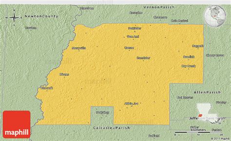 Savanna Style 3D Map of Beauregard Parish