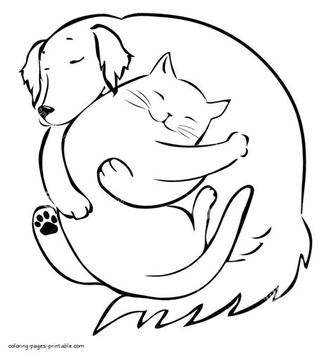 Dog and cat sleeping together coloring page || COLORING-PAGES-PRINTABLE.COM