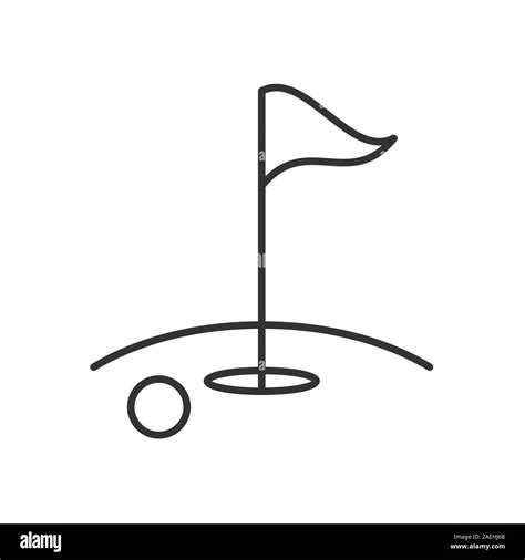 Golf course linear icon. Thin line illustration. Golf ball, flagstick ...