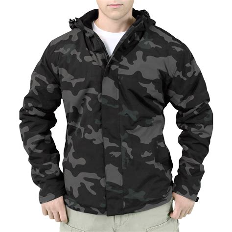 Surplus Mens Windbreaker Hooded Jacket with Fleece Lining Black Camouflage S-XXL | eBay