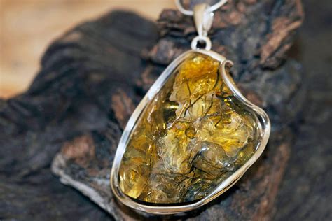 Green Amber Pendant in Sterling Silver. Large amber and silver pendant. Baltic Amber jewelry ...