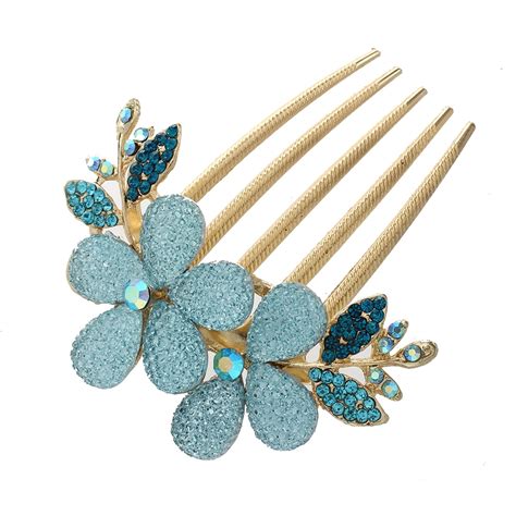 Womens Floral Design Alloy Rhinestone Crystal Hair Clip Comb (Blue)-in Hair Clips & Pins from ...