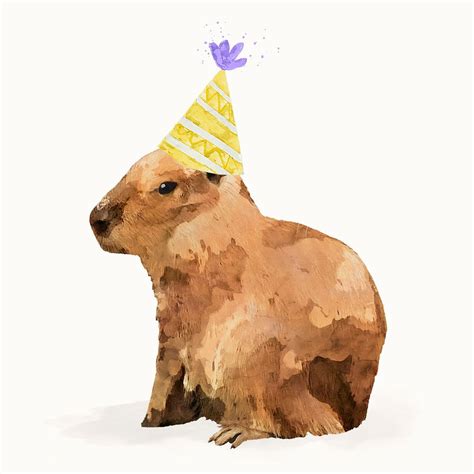 Capybara with party hat watercolor | Premium Photo Illustration - rawpixel