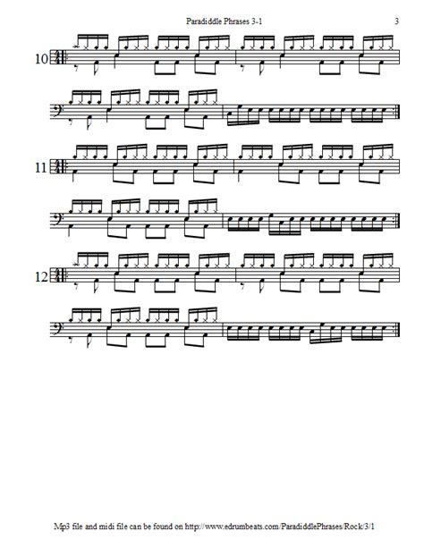 Paradiddle phrases lesson 3 - 1 contains 12 exercises. Each exercises consists out of 3 beats ...