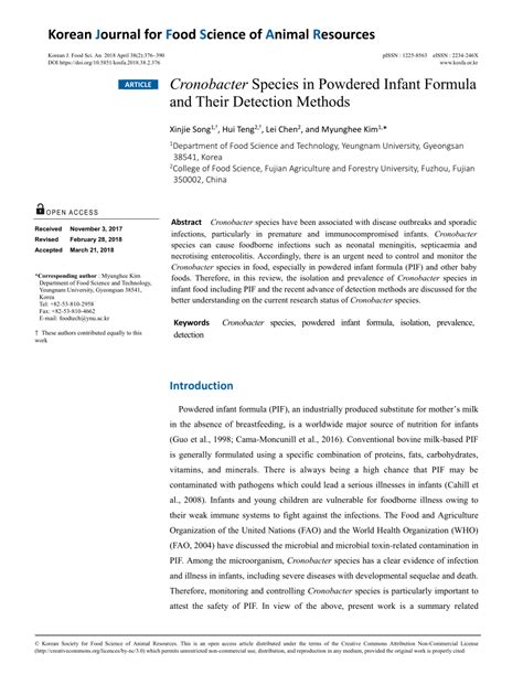 (PDF) Cronobacter Species in Powdered Infant Formula and Their Detection Methods