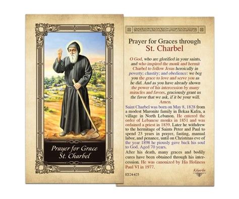 Laminated Holy Cards : Prayer for Grace St. Charbel Laminated Holy Card | Holy cards, St charbel ...