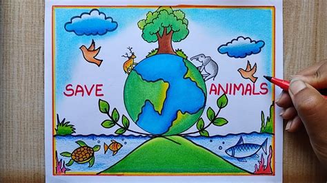 Save Environment Poster drawing |Save earth Save Animals Poster Drawing | Save Nature Drawing ...