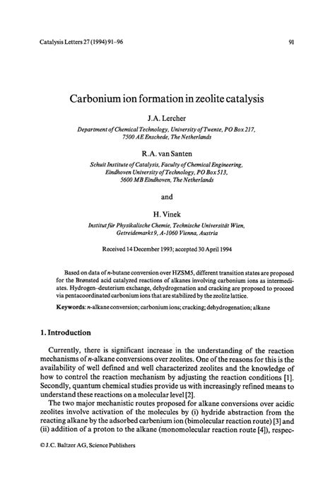 (PDF) Carbonium ion formation in zeolite catalysis