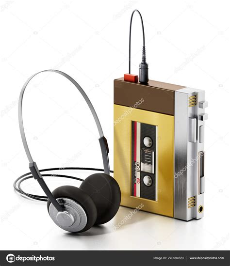 Retro portable cassette player isolated on white background. 3D ...