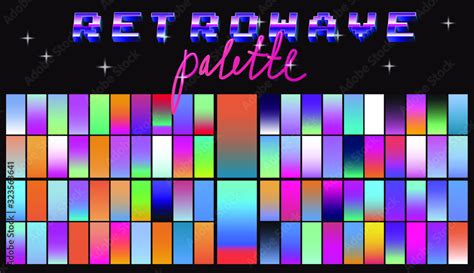 Set of duotone and holographic swatches for trendy coloring. Retrowave ...