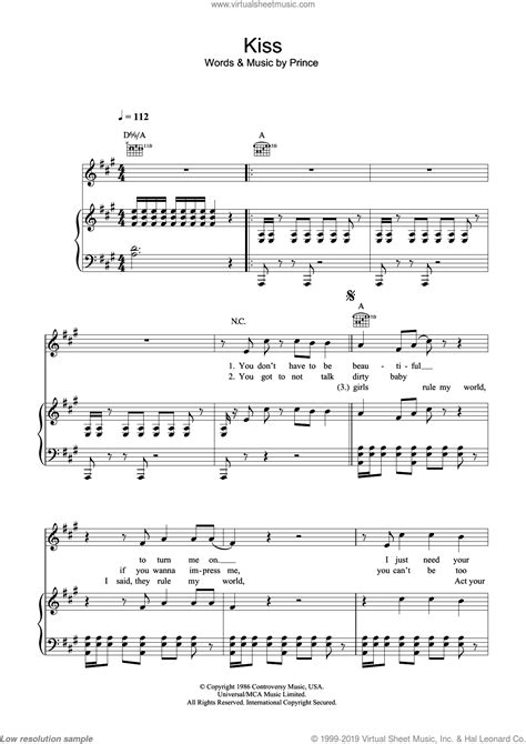 Prince - Kiss sheet music for voice, piano or guitar [PDF]