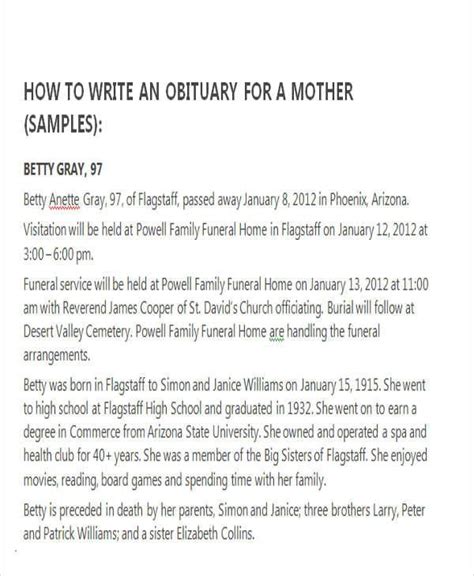 Sample Obituary For Mother Check more at https://nationalgriefawarenessday.com/11329/sample ...