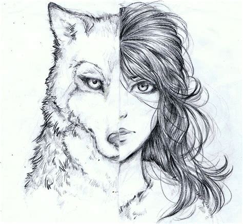 Half Girl and Half Wolf Drawing | Wolf face drawing, Wolf drawing, Wolf sketch