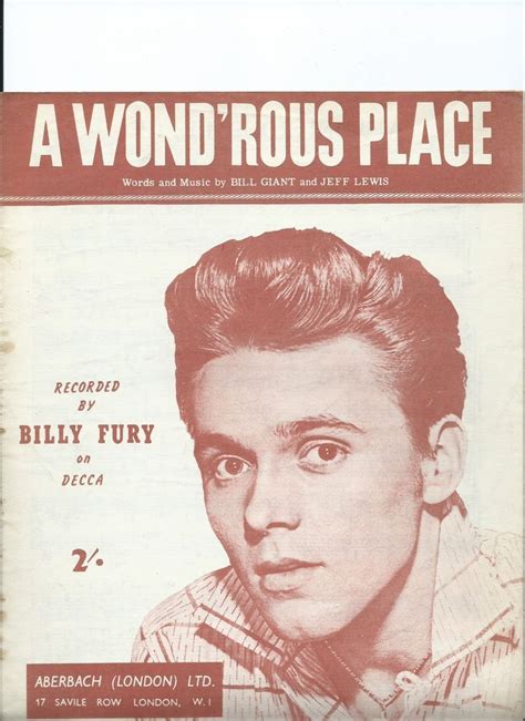 BILLY FURY Sheet Music Wondrous Place 1960 | Billy fury, Fury, Male sketch