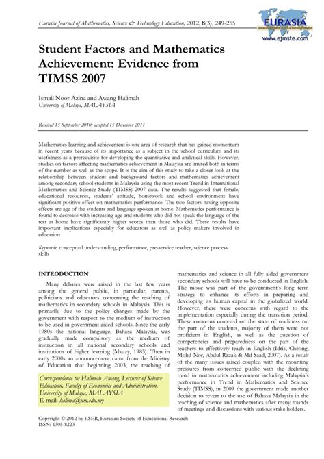 (PDF) Student Factors and Mathematics Achievement: Evidence from TIMSS 2007