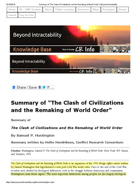 Summary of - The Clash of Civilizations and The Remaking of World Order ...