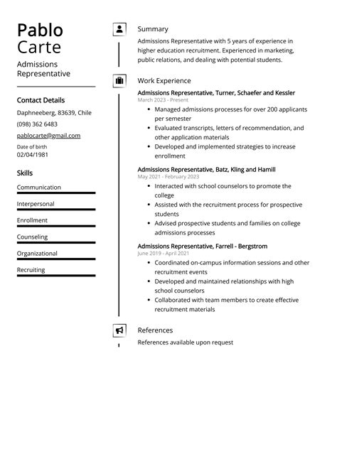 Admissions Representative Resume Example (Free Guide)