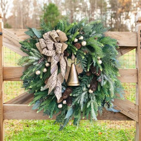 Christmas Wreaths for Front Door, 15.7Inch Artificial Rustic Pine Wreath for Farmhouse Indoor ...