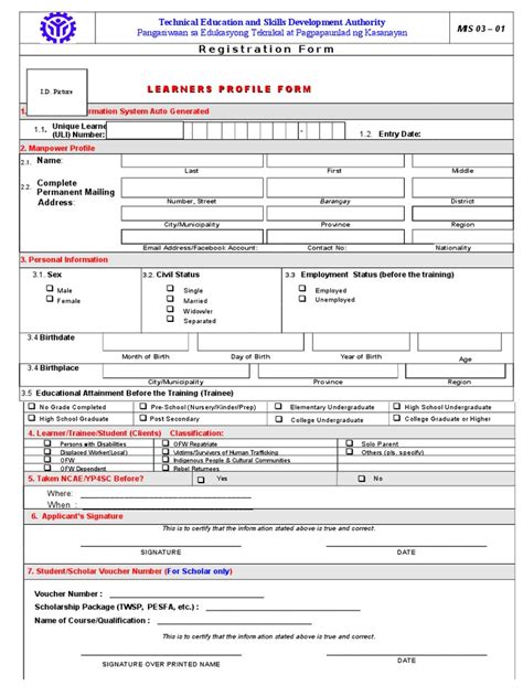 Learners Profile Form