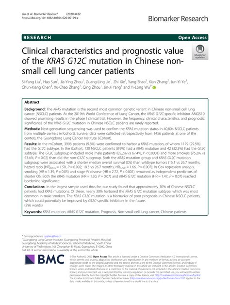 (PDF) Clinical characteristics and prognostic value of the KRAS G12C mutation in Chinese non ...