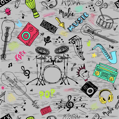 Set of hand drawn rock and pop music theme isolated on white background, doodle set of Musical ...