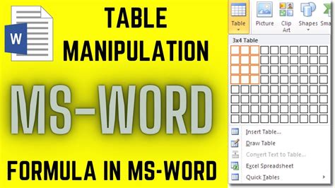 TABLE in MS WORD | Formula in MS WORD | Table Manipulation | हिंदी में - YouTube