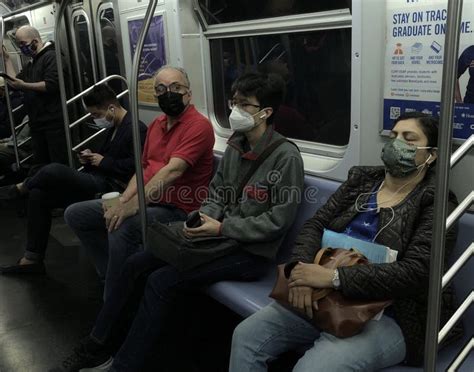 People Wearing Mask on Subway Platform Waiting for the Subway Train New ...