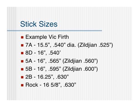 Drumstick Size Chart Vic Firth - Ponasa