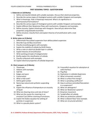 Physical Pharmaceutics - Question Bank - Part 1 | PDF