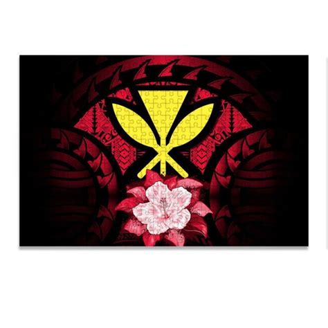 Kanaka Maoli (Hawaiian) Polynesian Hibiscus Red Jigsaw Puzzle Set