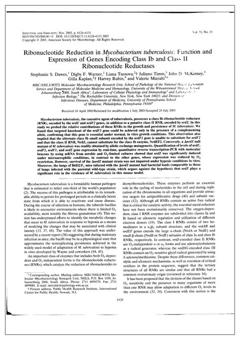 (PDF) Ribonucleotide Reduction in Mycobacterium tuberculosis: Function and Expression of Genes ...