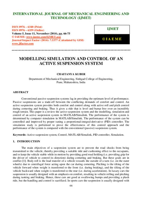 (PDF) MODELLING SIMULATION AND CONTROL OF AN ACTIVE SUSPENSION SYSTEM