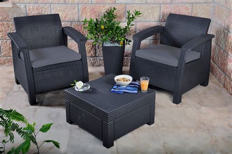 Keter Corfu Rattan Balcony Set with Cushions - Graphite - Greenlife