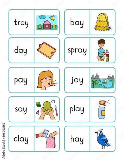 Phonics -ay- sound dominoes game. Match the words with pictures ...