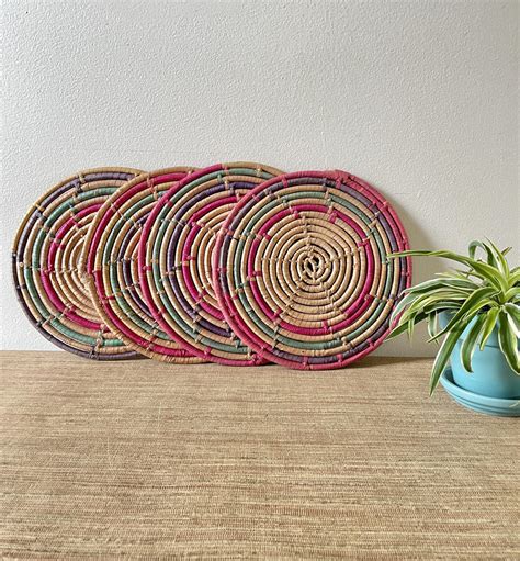 Vintage Trivets - Woven Trivets - Pink Multi Color Round | Soulful ...