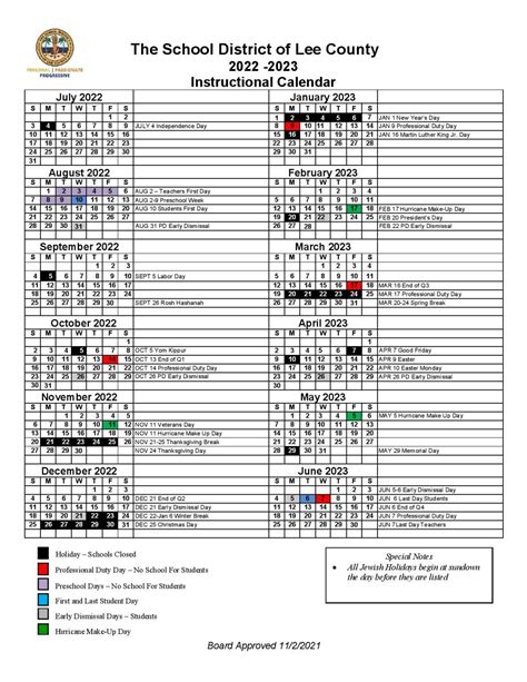 Lee County School District Calendar 2022-2023