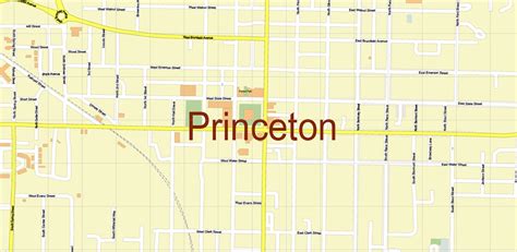 Princeton Indiana US Map Vector Extra High Detailed Street Map editable Adobe Illustrator in layers