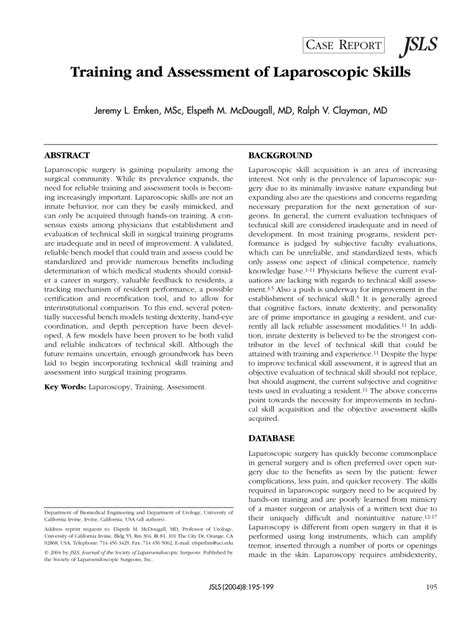 (PDF) Training and Assessment of Laparoscopic Skills