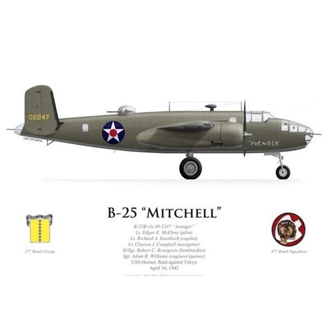 B-25B Mitchell "Avenger", Lt Edgar McElroy, USS Hornet, Doolittle raid ...