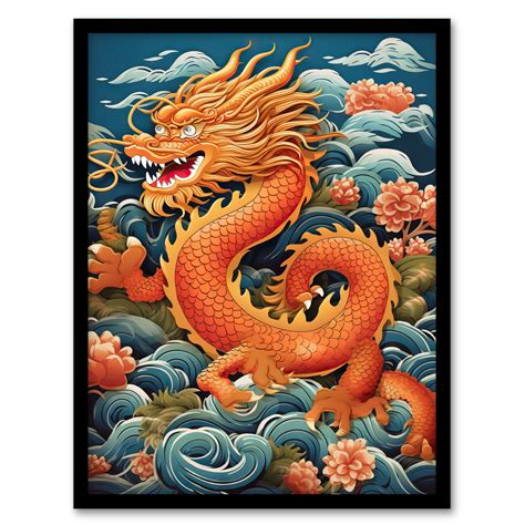 Fantasy Chinese Dragon Traditional Orange Clouds 2024 Chinese Year Of ...