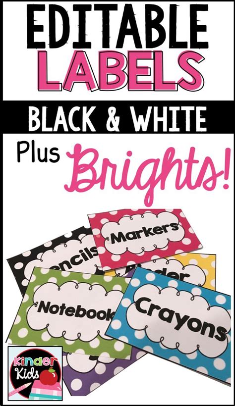 EDITABLE Labels {Black & White plus BRIGHTS} Polka Dots | Kindergarten classroom management ...