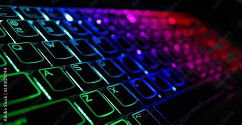 Backlight gaming keyboard with versatile color schemes Stock Photo ...