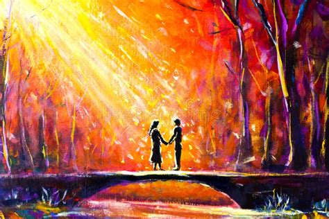 Original Oil Painting on Canvas - Guy and Girl are Sitting on Branch in ...