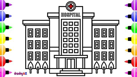 How to Draw Hospital for Kids Learn Color | Children's Coloring Book ...