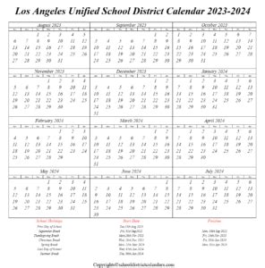 Los Angeles Unified School District Calendar 2023-2024 School District Calendars