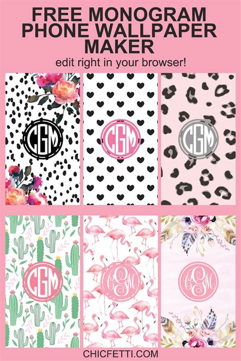 the monogramm phone wallpaper maker is available in multiple colors and sizes, including pink